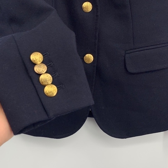 J. CREW school boy Blazer in Italian Stretch Wool Navy and Gold Button Details - Picture 9 of 13